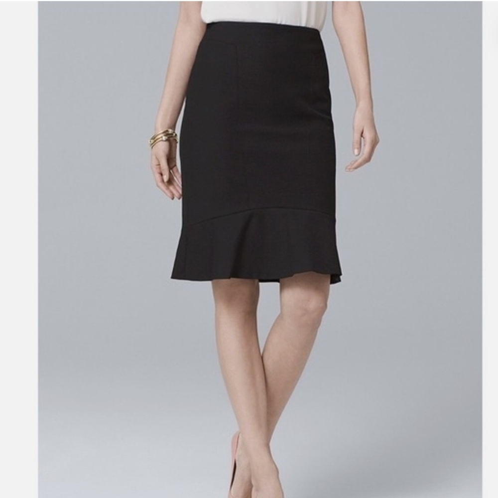 White House Black Market BP Flounce Hem Black Pencil Skirt NEW